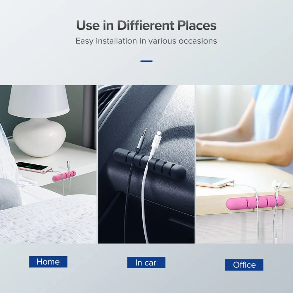 UGREEN 2Pcs Cable Organizer Clips Cord Holder 7 Slots Self Adhesive Silicone Cable Management - 5
