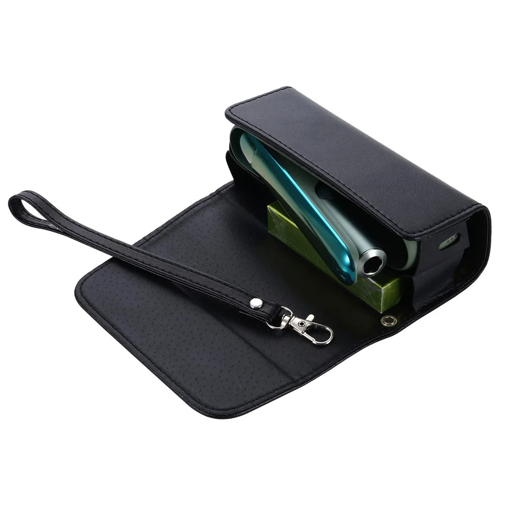 Microfiber Leather Storage Bag for IQOS ILUMA , Portable Cigarette Carrying Case with Strap - Black - 2