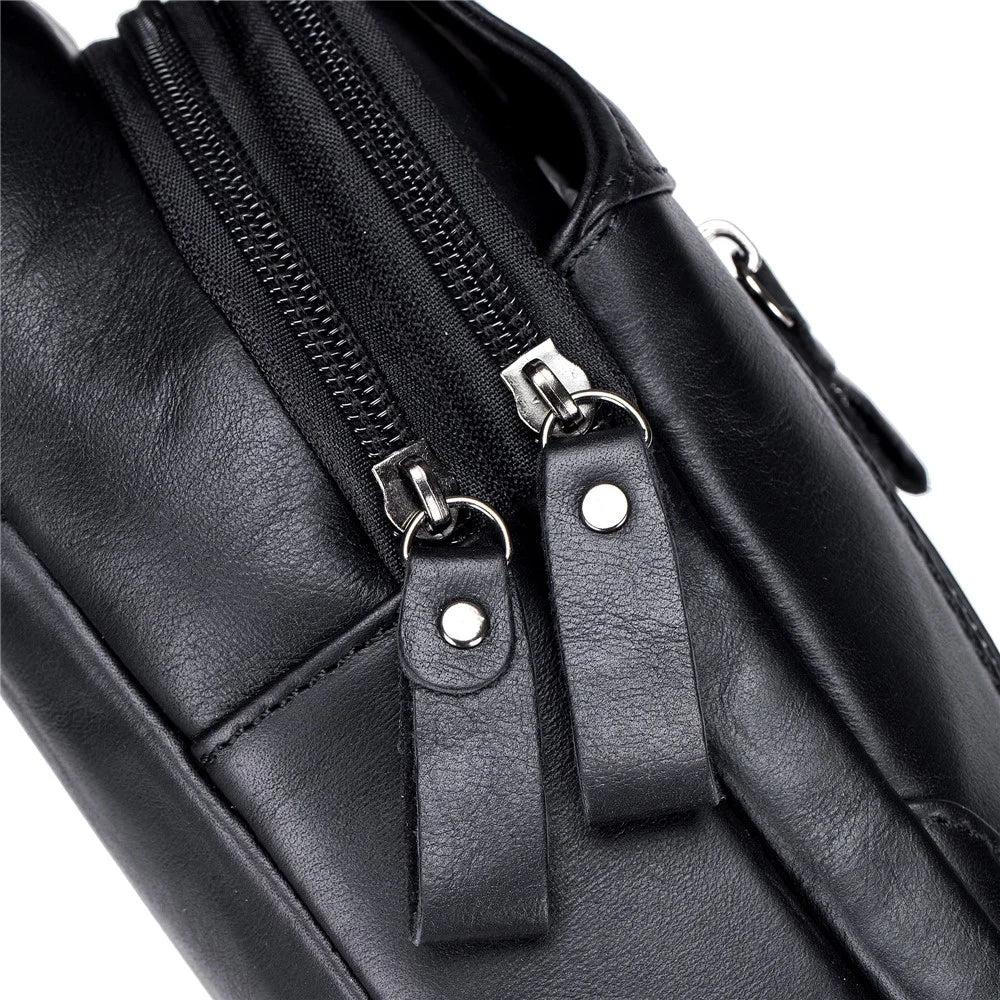 BULLCAPTAIN 095 Casual Chest Bag Top-Layer Cowhide Leather Crossbody Bag Travel Bag Daypack - Black - 6