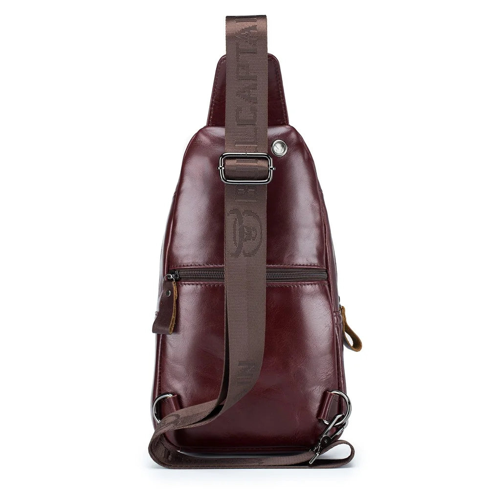 BULLCAPTAIN 100 Top-Layer Cowhide Leather Sports Chest Bag Crossbody Single Shoulder Bag Daypack - Coffee - 5