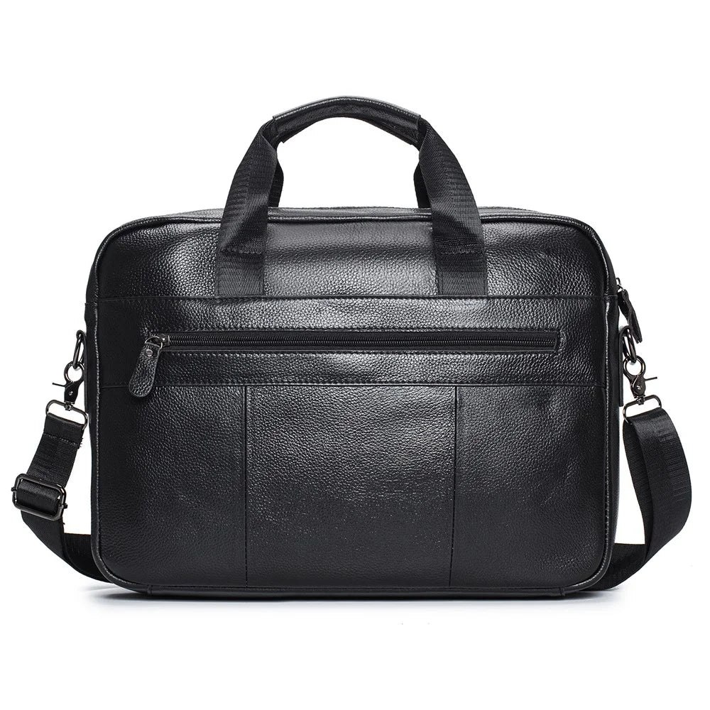 BULLCAPTAIN 046 Top Layer Cowhide Leather Laptop Briefcase for Men Business Crossbody Bag with Shoulder Strap - Black - 6