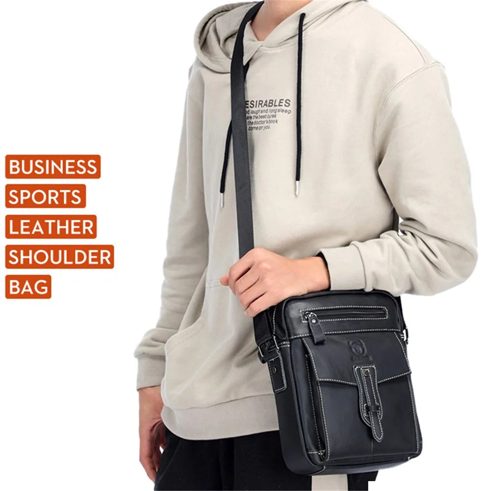 BULLCAPTAIN 053 Business Style Shoulder Bag Top-Layer Cowhide Leather Travel  Bag Large Crossbody Bag, Size: L - Black - 3