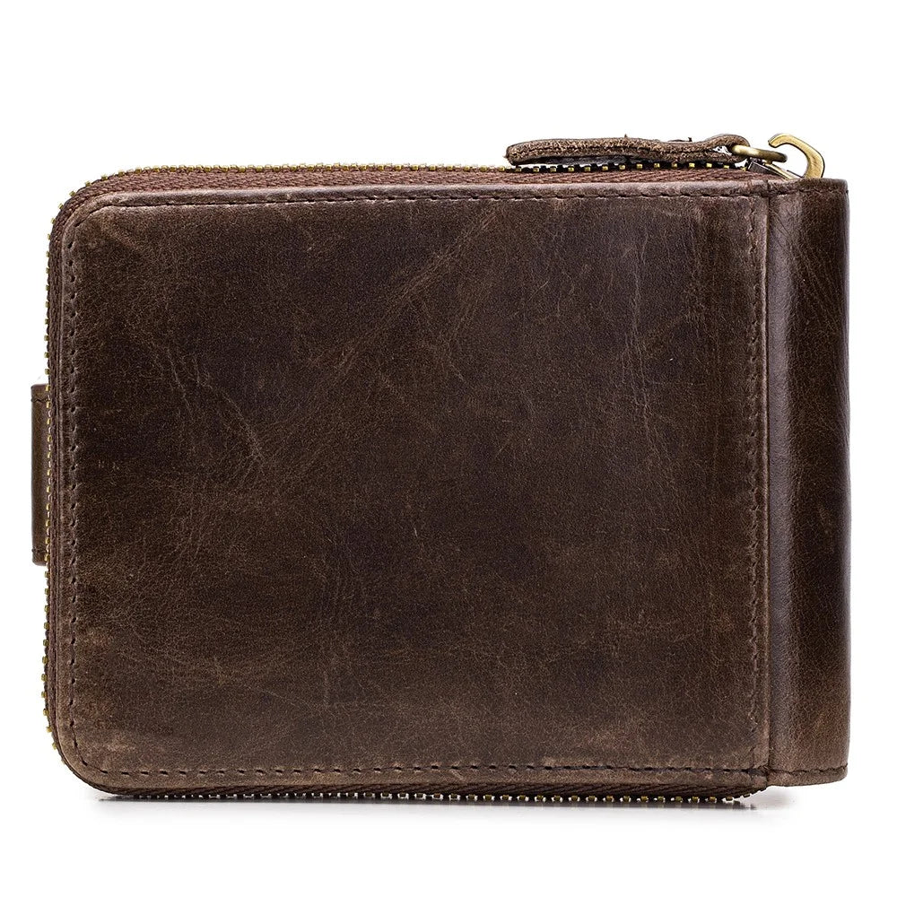 BULLCAPTAIN 231 Zipper Wallet RFID Blocking Top-Layer Cowhide Leather Card Carrying Pouch Coin Storage Bag - Coffee - 2