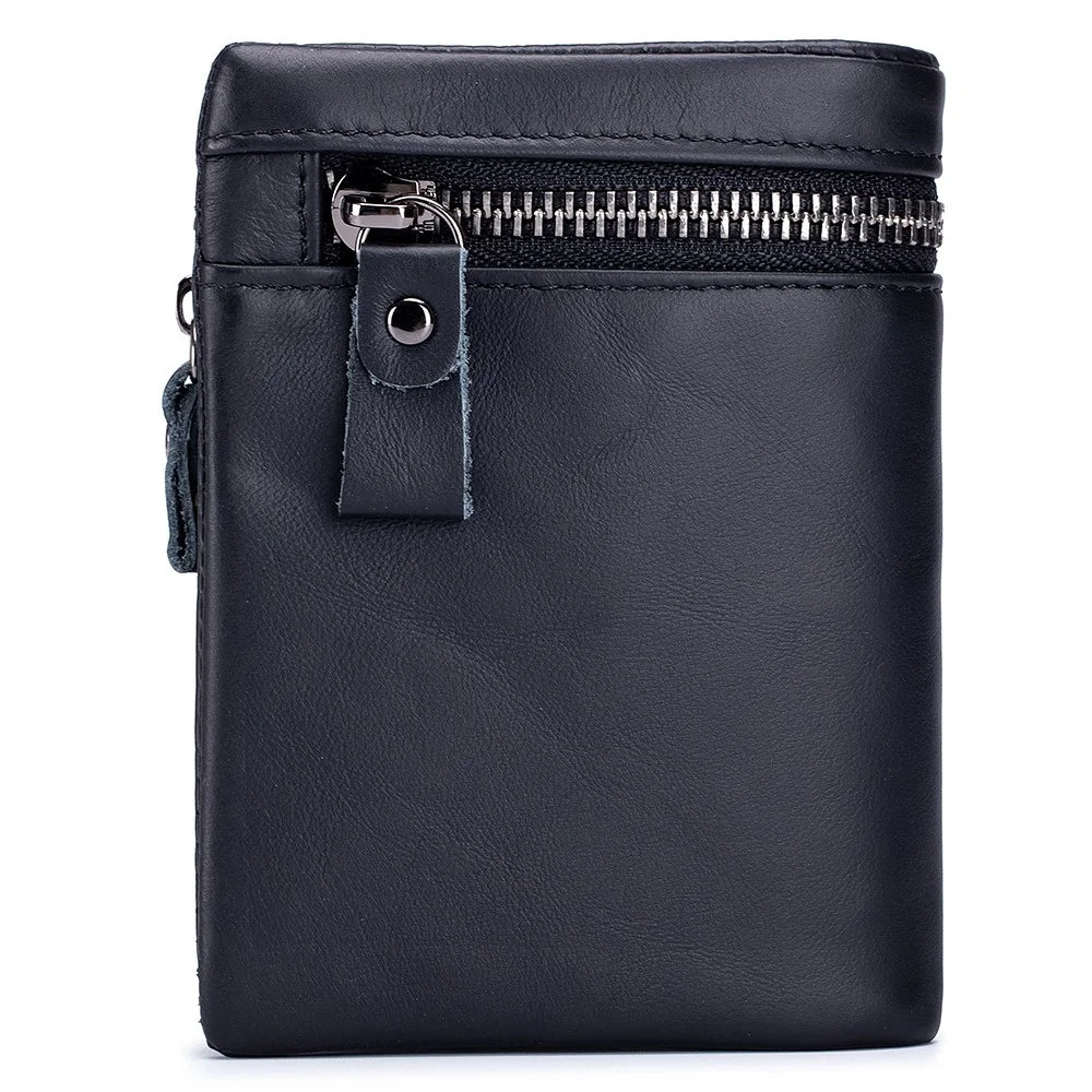 BULLCAPTAIN 03 Top-Layer Cowhide Leather Wallet Folding Design Multiple Card Slots Pouch Coin Bag - Black - 2