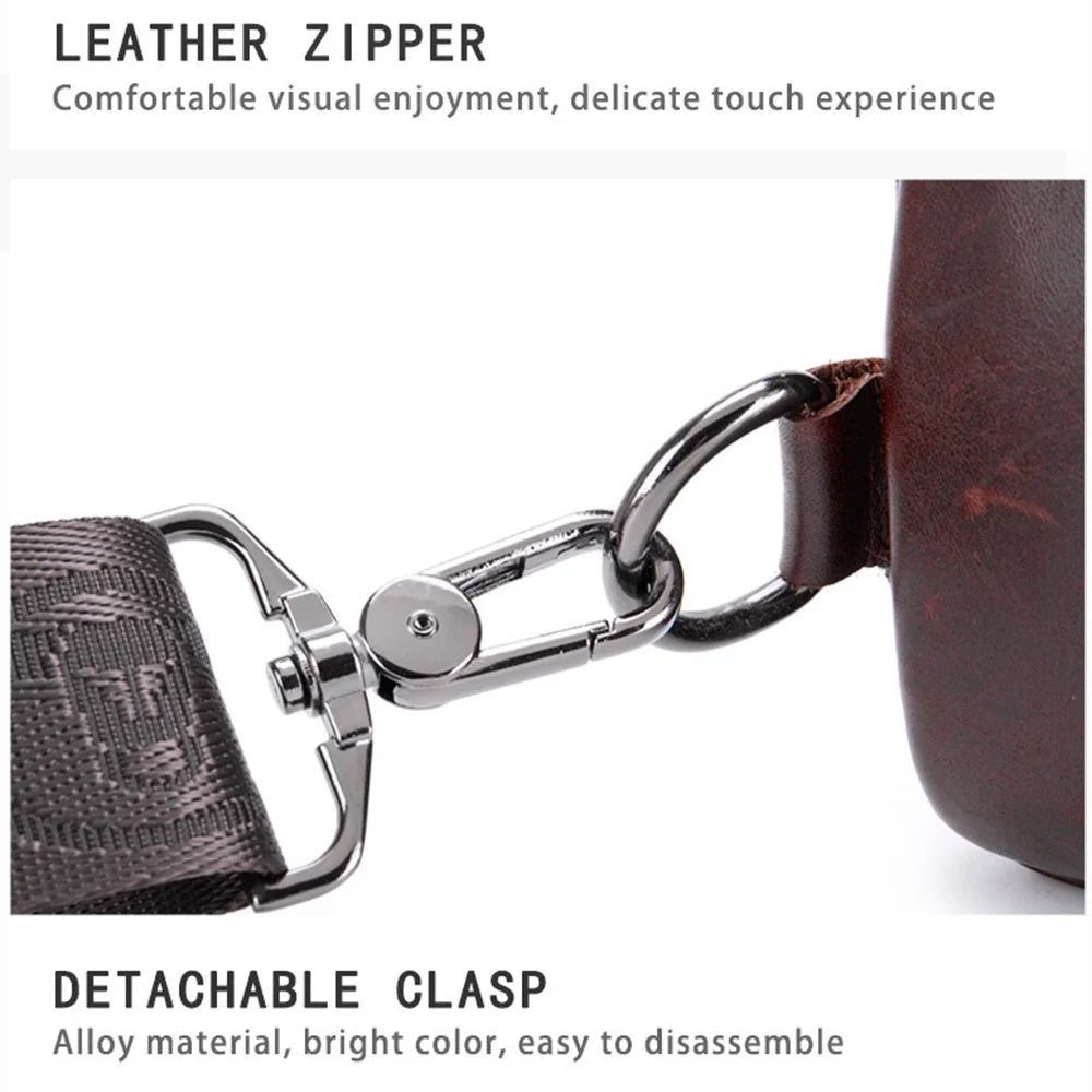 BULLCAPTAIN 105 Top Layer Cowhide Leather Chest Bag Men Casual Sport Single Shoulder Bag, Size S - Coffee - 5