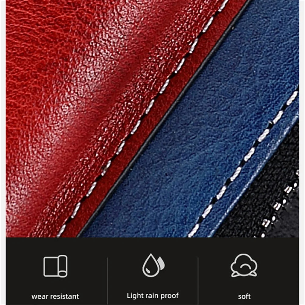 BULLCAPTAIN 499 Keys Holder Bag with Card Slot Top Layer Cowhide Leather Zipper Key Case - Blue+Red - 6