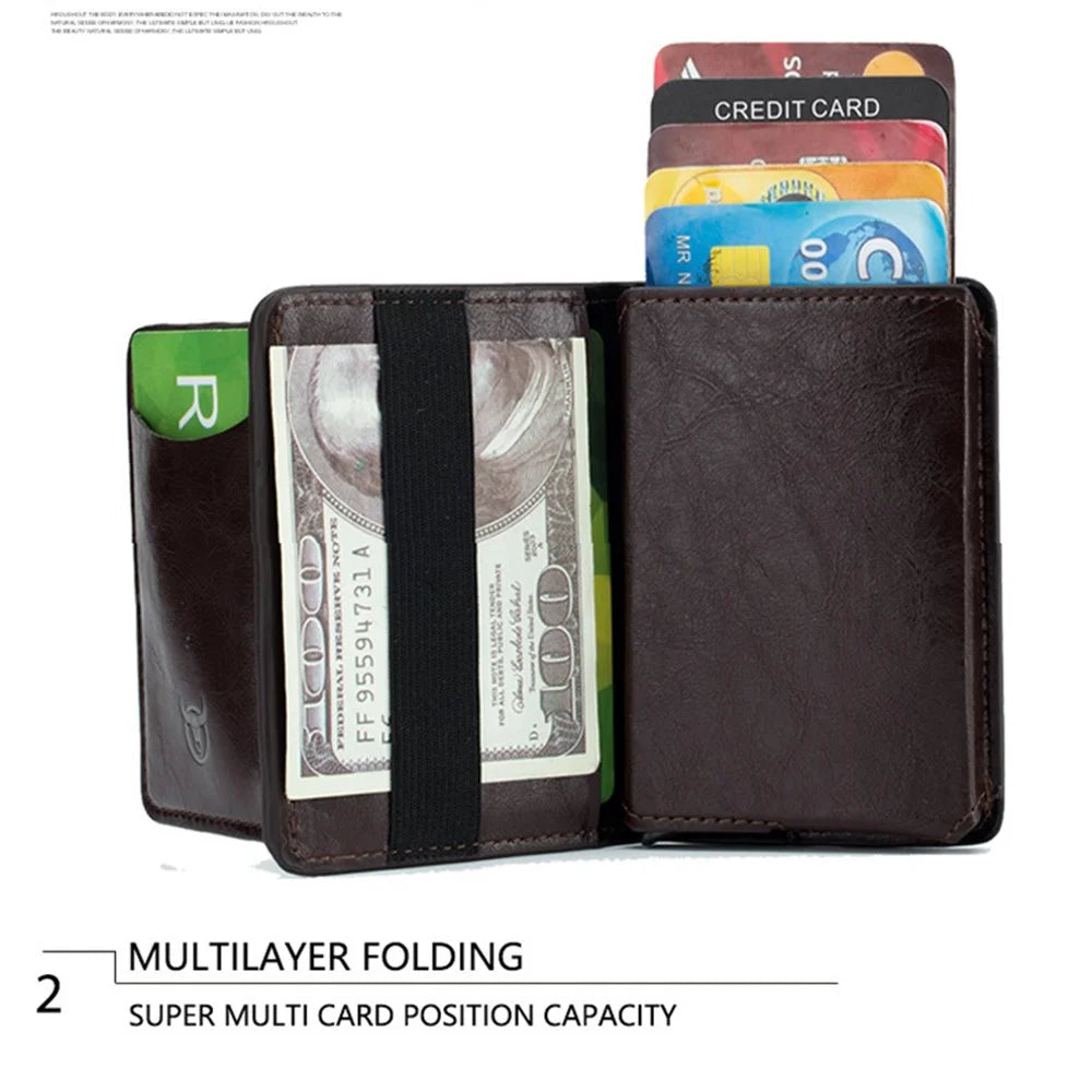 BULLCAPTAIN 464 Top Layer Cowhide Leather Men Wallet Automatic Pop Up Metal Card Case - Coffee - 3