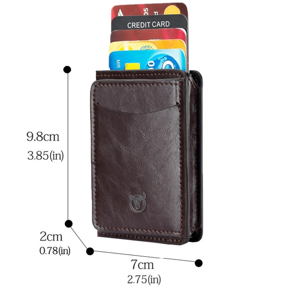 BULLCAPTAIN 464 Top Layer Cowhide Leather Men Wallet Automatic Pop Up Metal Card Case - Coffee - 5