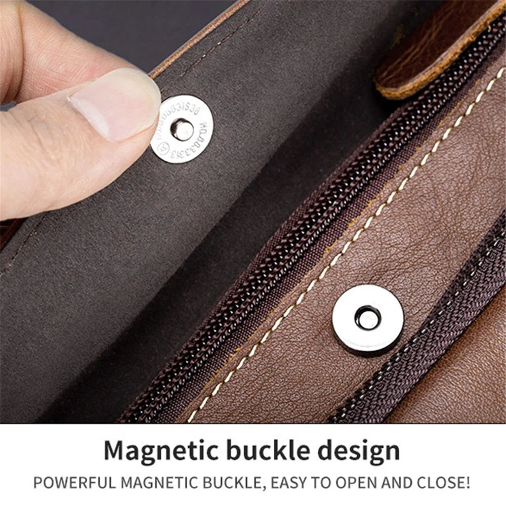 BULLCAPTAIN 125 Sport Casual Men Chest Bag Top Layer Cowhide Crossbody Single Shoulder Bag - Brown - 6