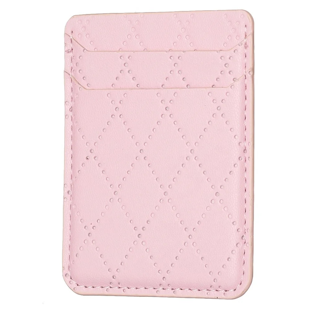 BFK11 Rhombus Design PU Leather Bank Card Bag Self-adhesive Phone Back Card Holder - Pink - 1