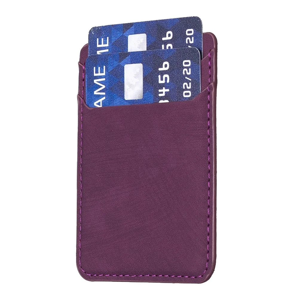 BFK13 Phone Card Holder Credit Card ID Case Pouch Matte Leather Stick On Pocket for Back Of Phone - Dark Purple - 3