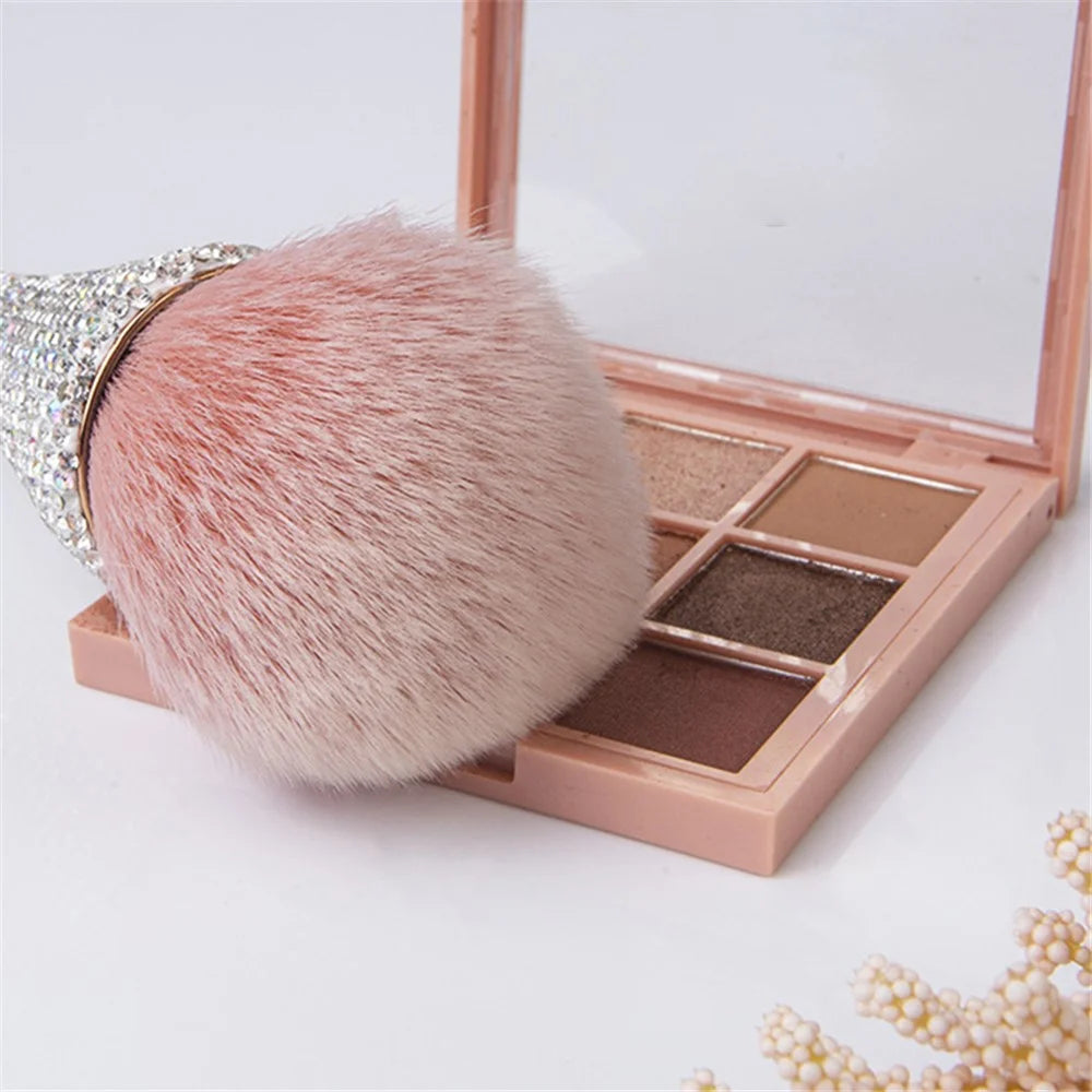 Artificial Fiber Bristle Powder Brush with Bling Rhinestone Handle Makeup Tool - Pink - 2