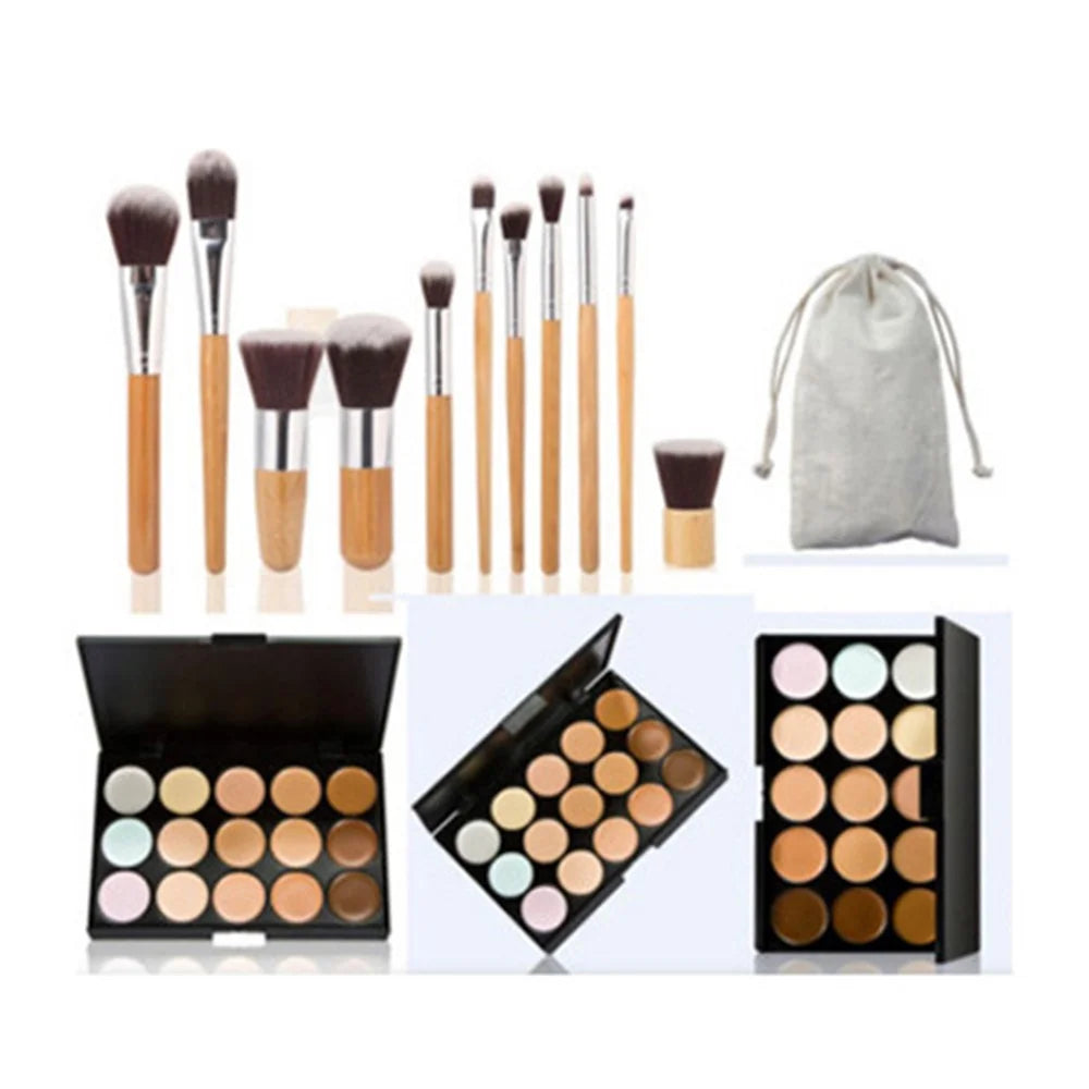 11Pcs Natural Bamboo Handle Makeup Brushes Foundation Blending Cosmetic Tool Set - 2