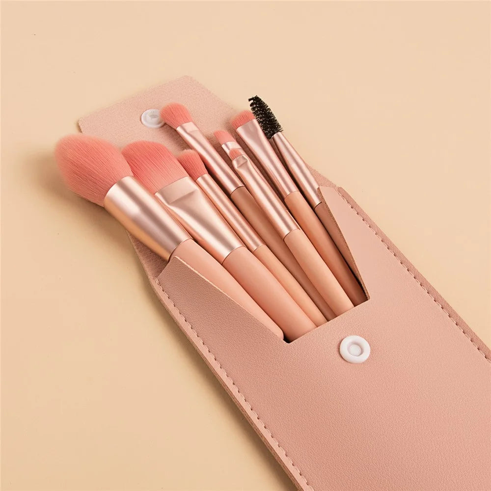 8Pcs Makeup Brush Set Synthetic Foundation Powder Concealers Eye Shadows Blush Cosmetic Brushes with Storage Bag - Pink - 2