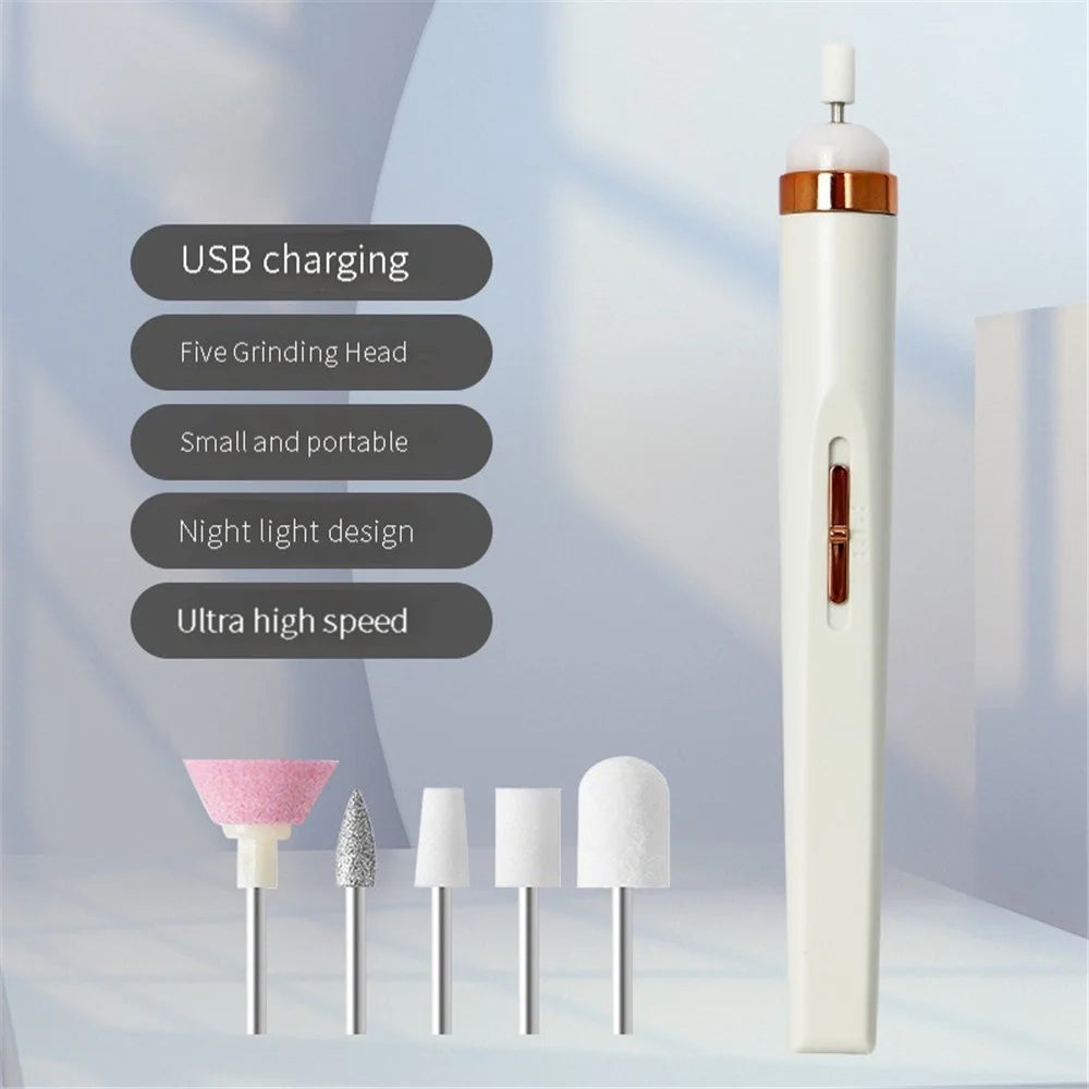 Electric Nail Drill Machine Mini Nail Grinding Pen Manicure and Pedicure Kit for Grinding, Polishing - White - 2