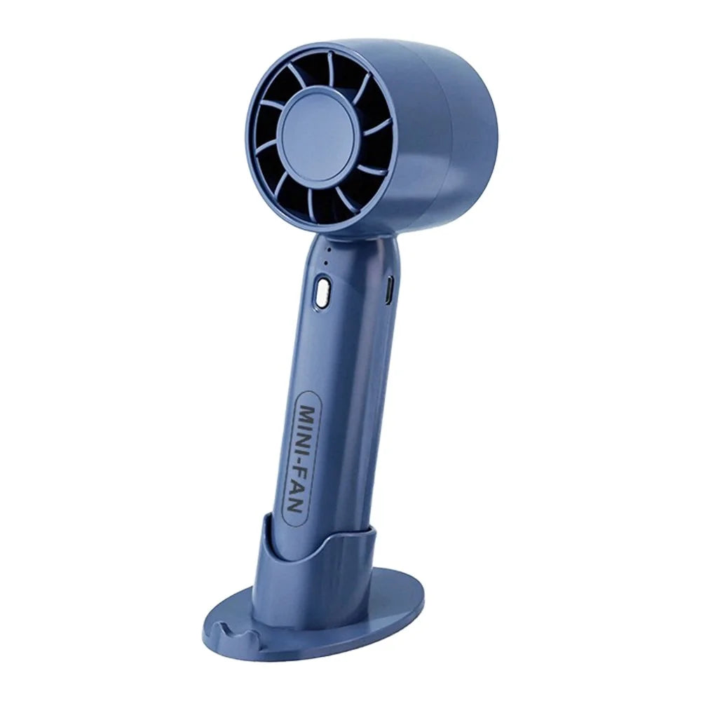 T10 Hair Dryer Style Handheld Fan 3 Wind Speed Mini Cooling Fan Phone Holder Stand - Blue - 1