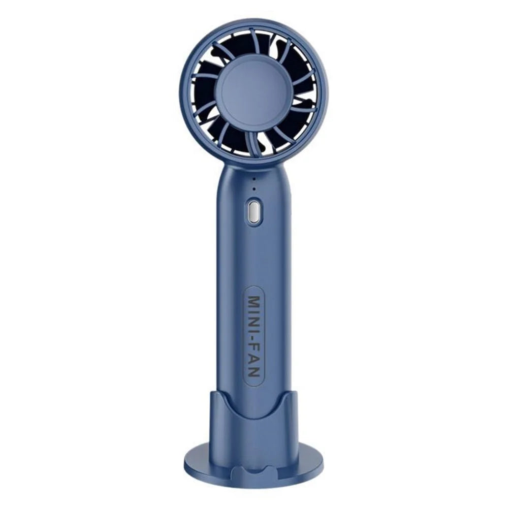 T10 Hair Dryer Style Handheld Fan 3 Wind Speed Mini Cooling Fan Phone Holder Stand - Blue - 2
