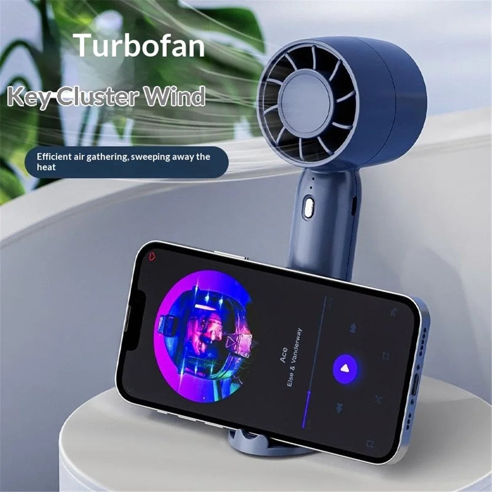 T10 Hair Dryer Style Handheld Fan 3 Wind Speed Mini Cooling Fan Phone Holder Stand - Blue - 5