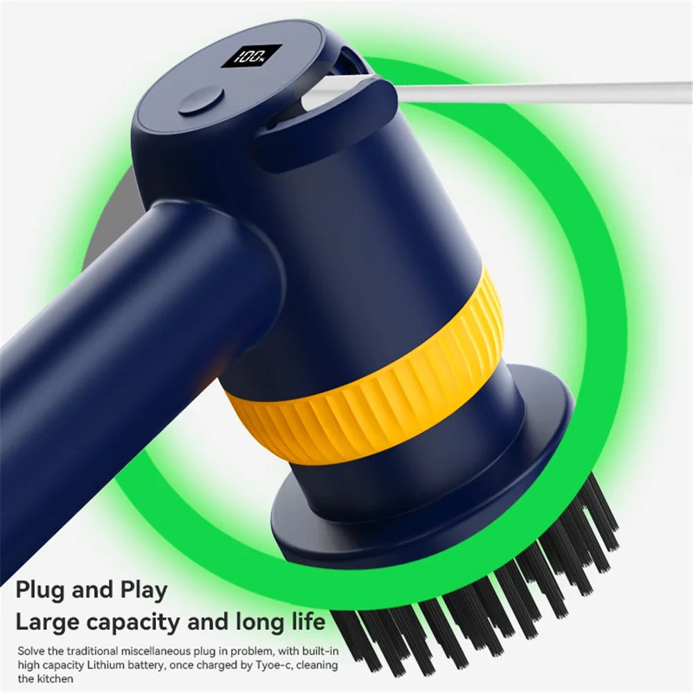 TJ03 Electric Oil Stain Scrubber Handheld Cordless Kitchen Home Cleaning Brush - Dark Blue - 4