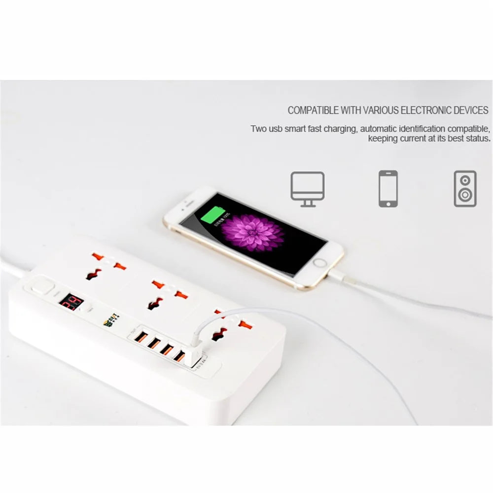 BEST BST-04 Power Strip 3 AC Outlets Time Setting with 5 USB Charging Ports Surge Protector (EU Plug) - Random Color - 5