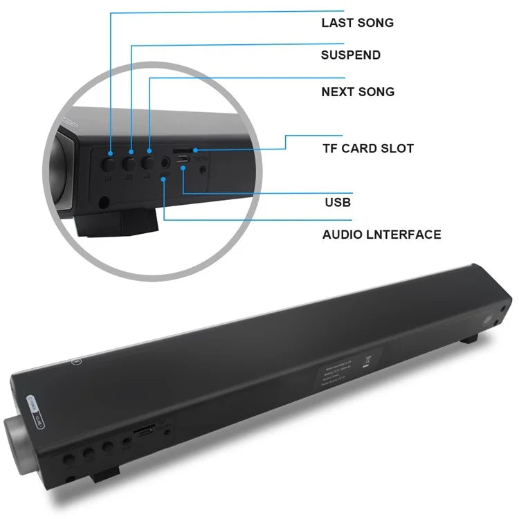 SOUNDBAR CE0150 2.0 Channel USB MP3 Player Bluetooth-compatible Speaker Wireless TV Subwoofer - Black - 5