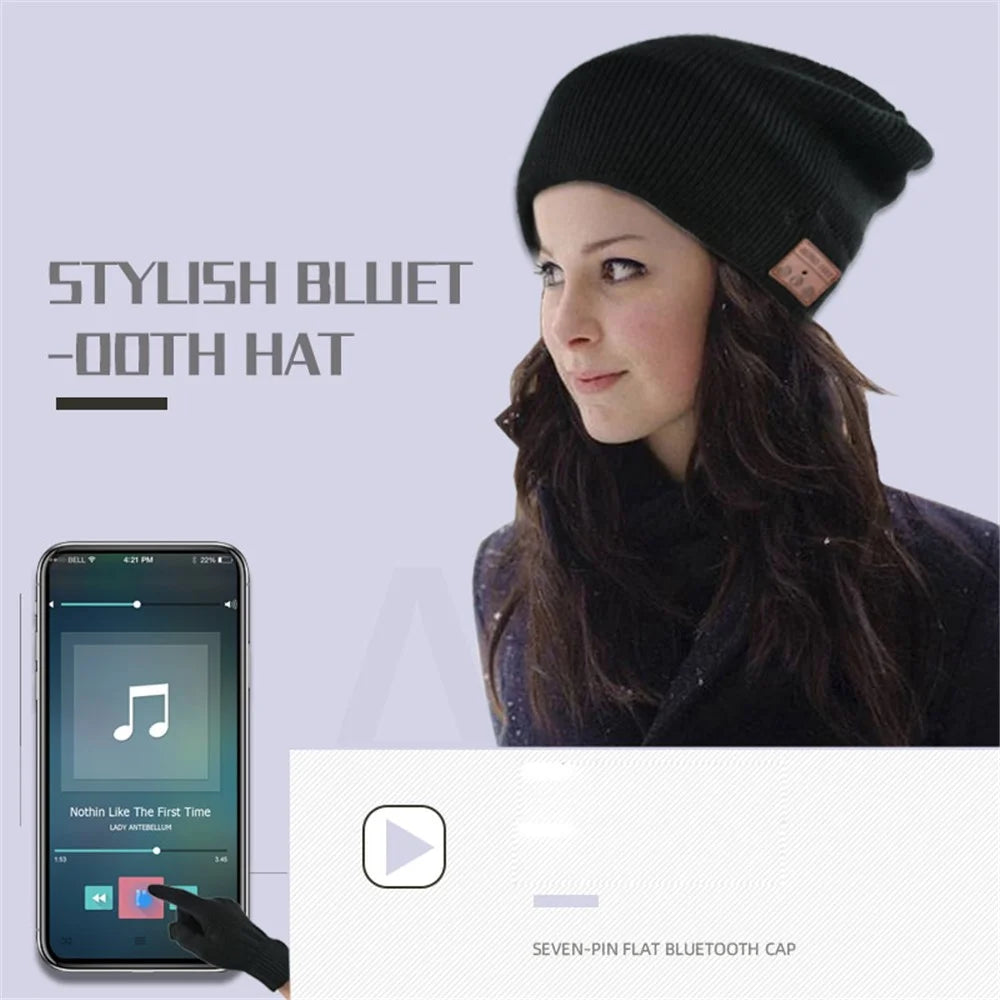 Bluetooth-compatible Headphones Winter Hat Warm Music Hat with Mic Gloves Wireless Headphone - Black - 2