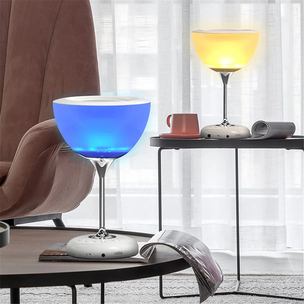 JY-35 Creative Wine Glass Shape Rechargeable TWS  Bluetooth-compatible 5.0 Stereo Speaker FM TF Music Player with Colorful Night Light - White - 6