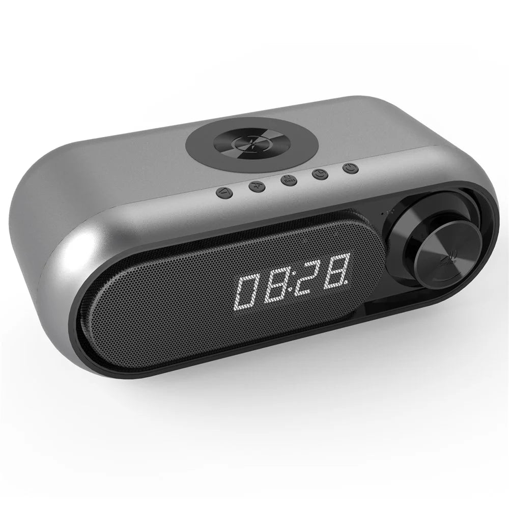 WD-300 10W Phone Wireless Charger Rechargeable FM Radio Bluetooth-compatible Speaker Music Loudspeaker with Digital Alarm Clock - Black - 1