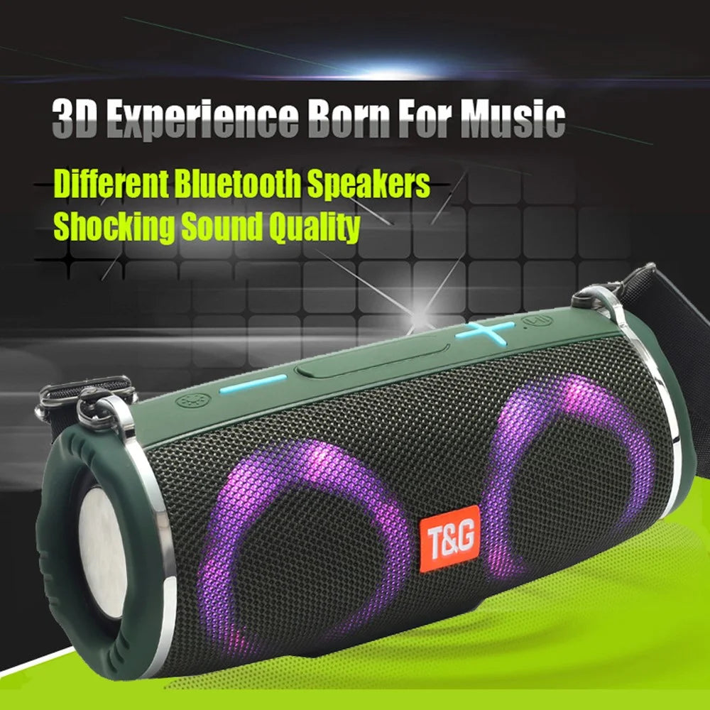T&G TG642 RGB Light Bluetooth-compatible Speaker High Power Waterproof Wireless Speaker Support FM/TF Portable Subwoofer Speaker with Shoulder Strap for Laptops (CE) - Black - 6