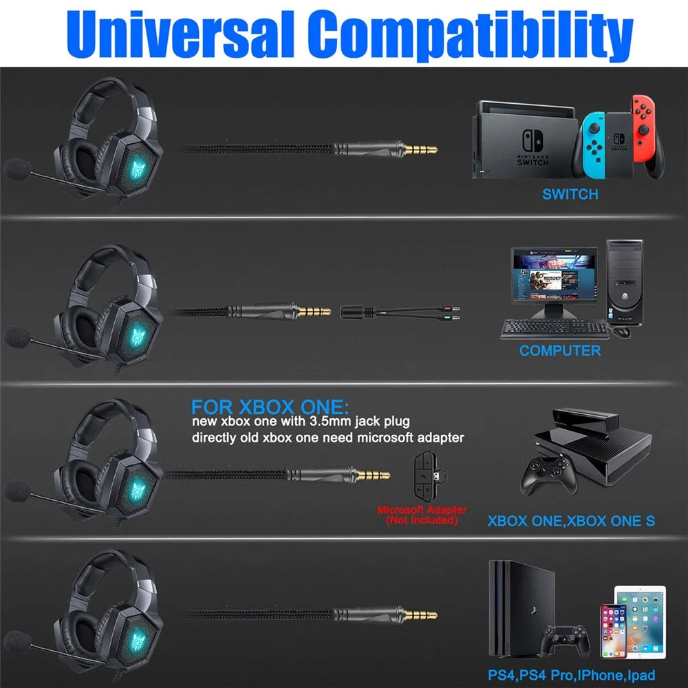 ONIKUMA K8 RGB Light Wired Headphone Gaming Headset with Mic for PS4 Xbox One Computer PC Gamer - All Black - 2