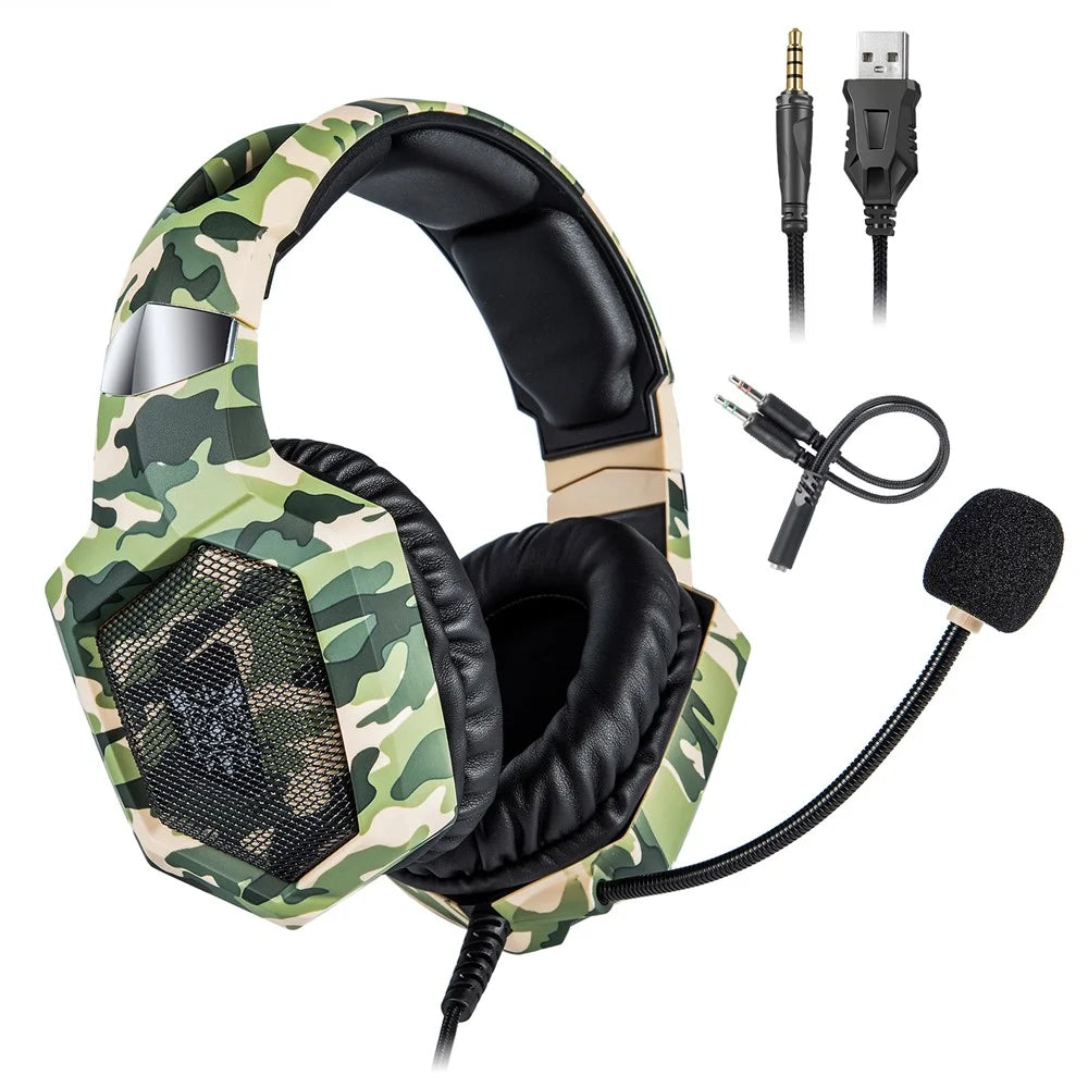 ONIKUMA K8 Camouflage Omnidirectional MIC USB Gaming Headset Wired Headphone - Green - 2