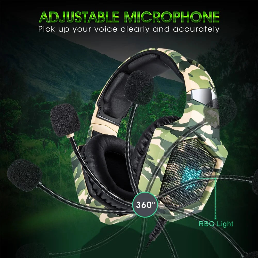 ONIKUMA K8 Camouflage Omnidirectional MIC USB Gaming Headset Wired Headphone - Green - 5