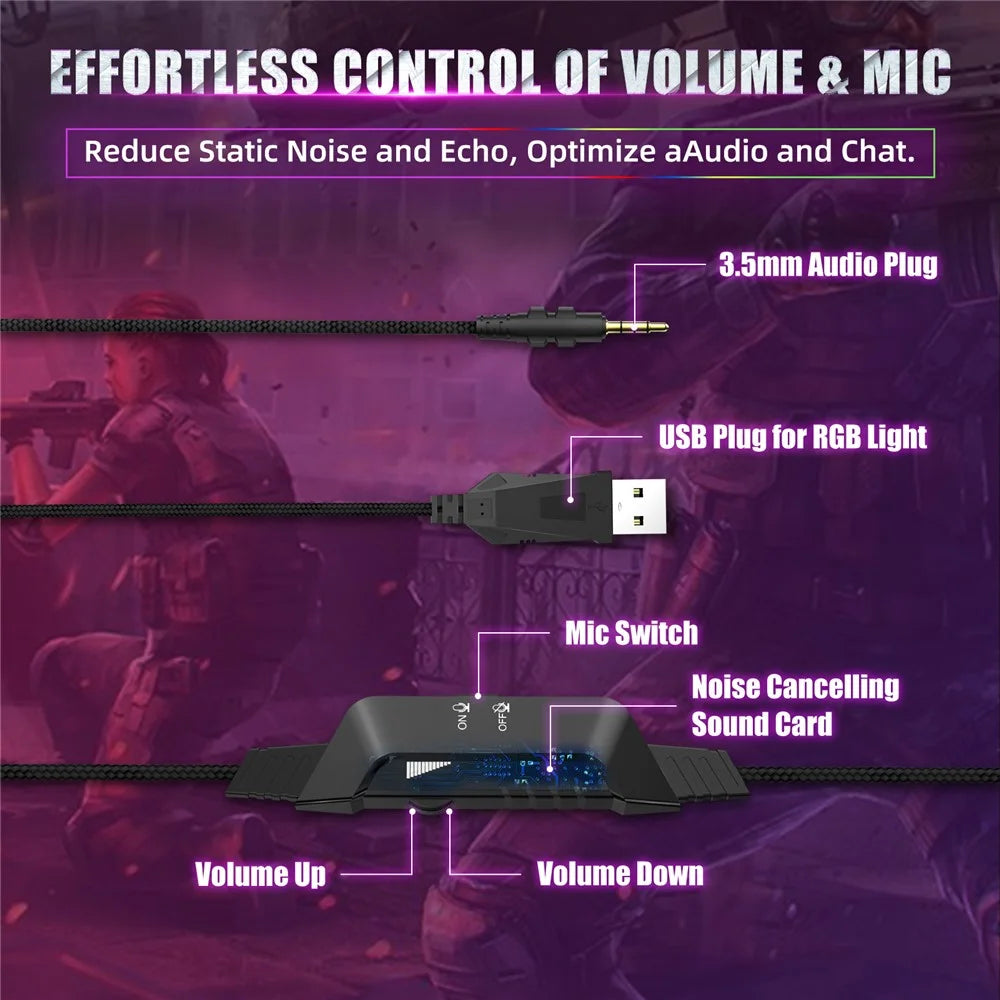 ONIKUMA K10 Pro Wired Stereo Gaming Headset Noise Cancelling Bass Sound Headphones with Mic and LED Light - 5