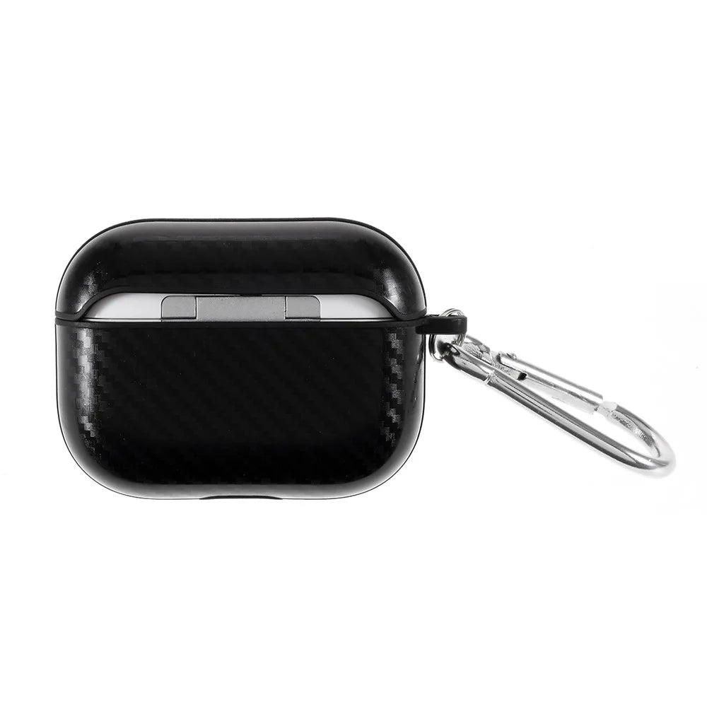 Anti-fingerprint Carbon Fiber Texture TPU Case with Hook for Apple AirPods Pro - Black - 2