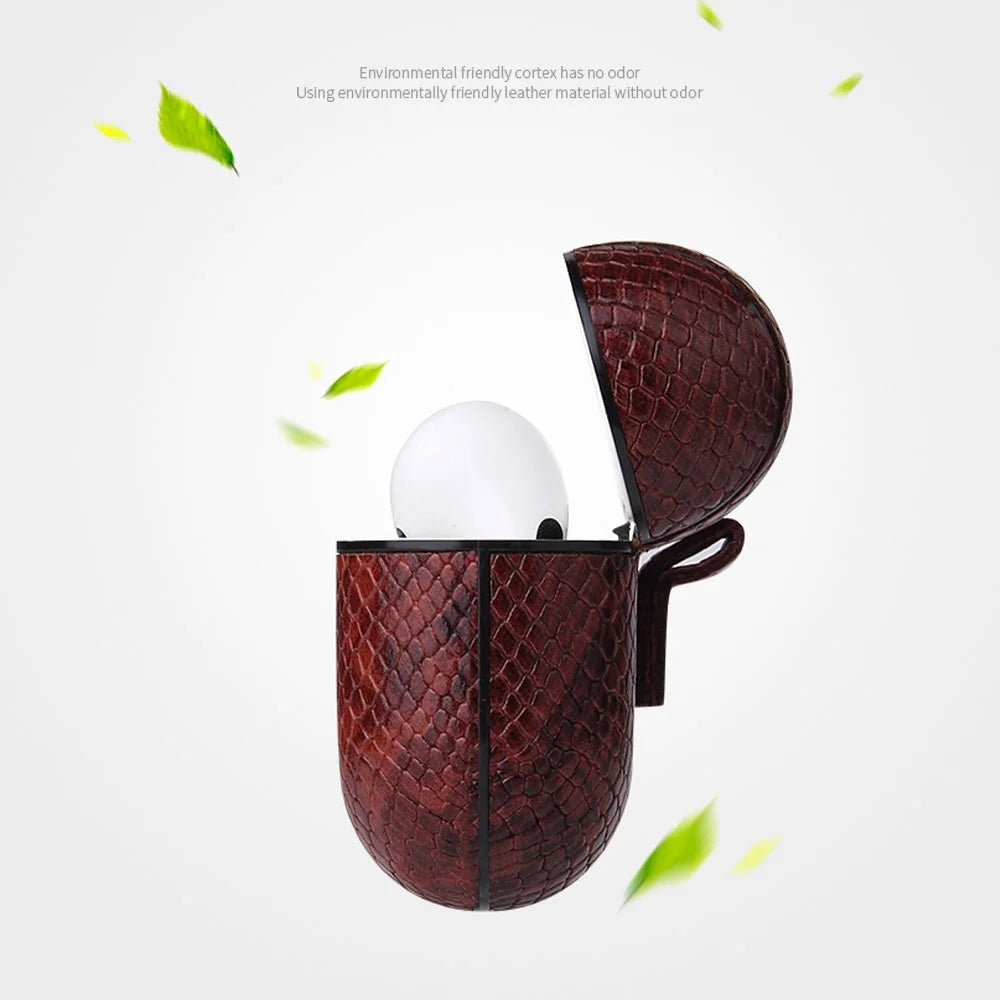 Pure Color Snake Texture Leather Cover with Hook for Apple AirPods Pro - Silver - 3