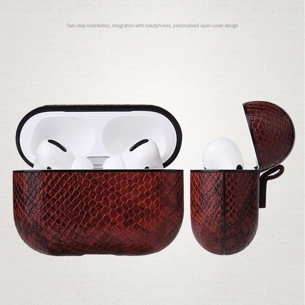 Pure Color Snake Texture Leather Cover with Hook for Apple AirPods Pro - Silver - 5