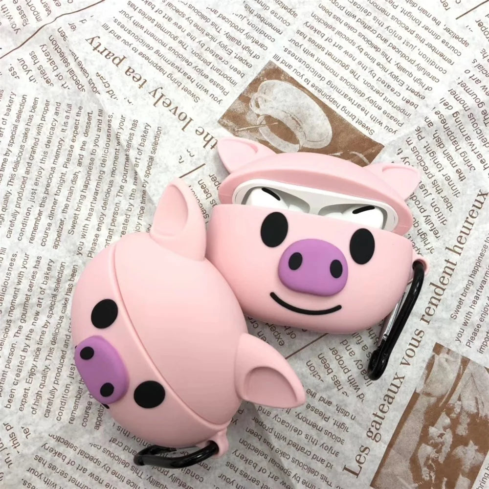 Cartoon Shape Silicone Earphones Case for Apple Airpods Pro - Pink Pig - 2