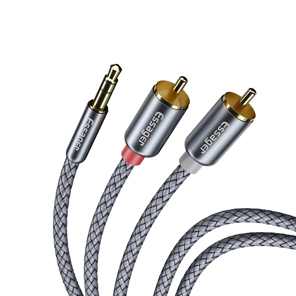 ESSAGER 3.5mm Male to 2RCA Male Stereo Audio Nylon Braided Cable 1m - 2