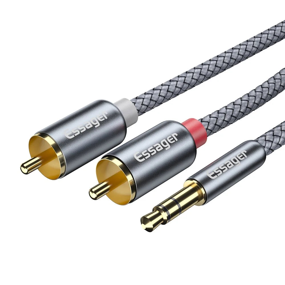 ESSAGER 3.5mm Male to 2RCA Male Stereo Audio Nylon Braided Cable 1m - 3