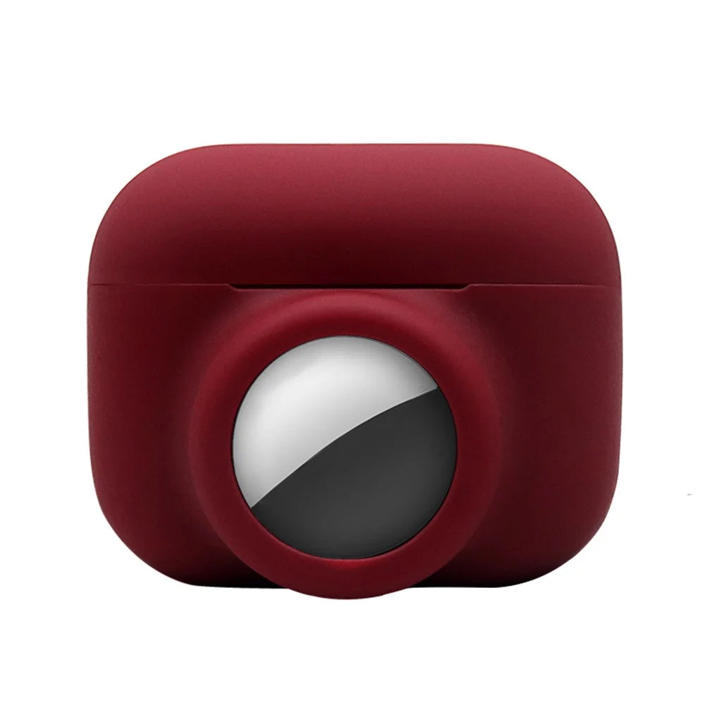 2-in-1 Silicone Protective Cover Case for Apple AirPods Pro AirTag - Wine Red - 2
