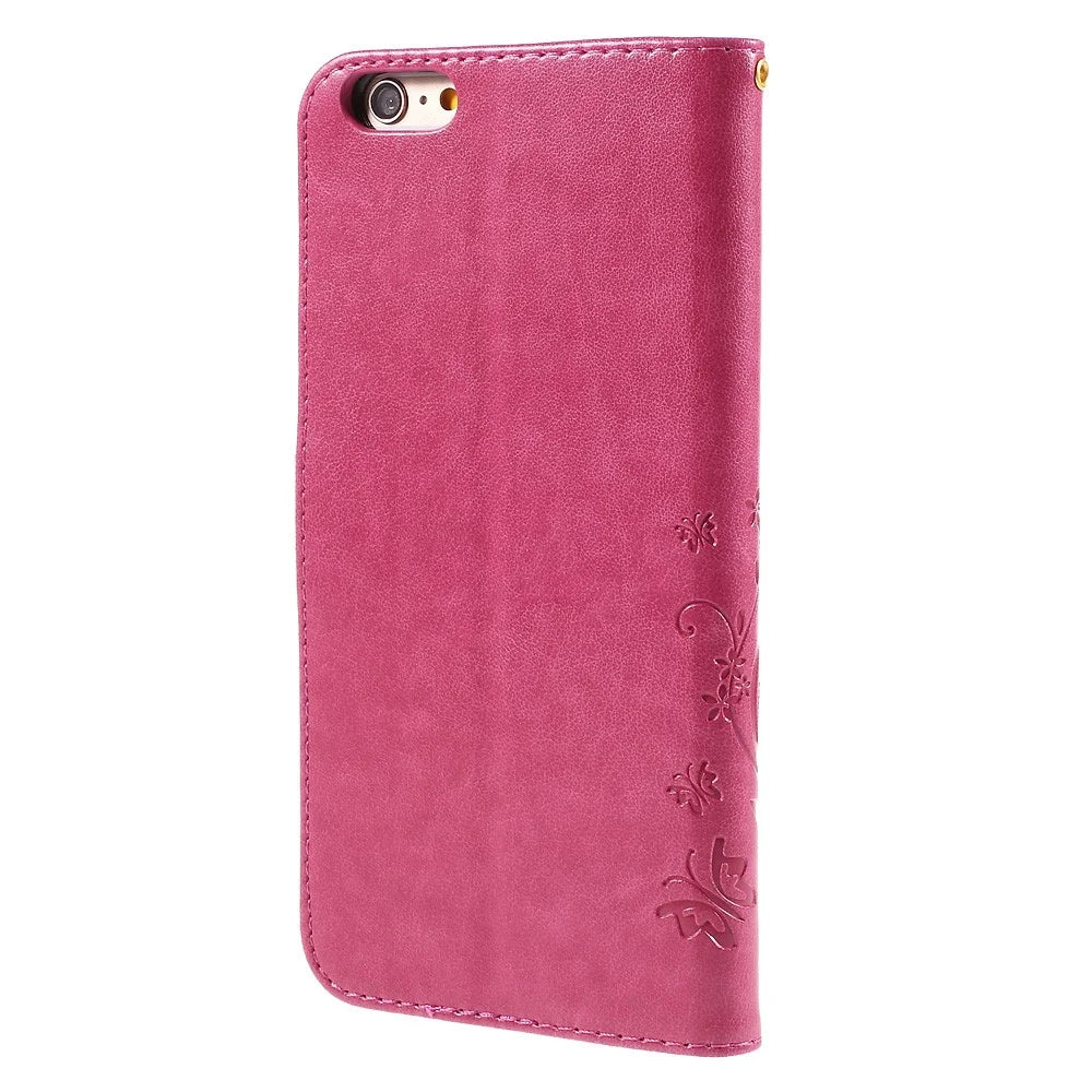 Butterfly Leather Wallet Stand Shell for iPhone 6s 6 4.7 inch with Reversed Magnetic Clasp - Rose - 3