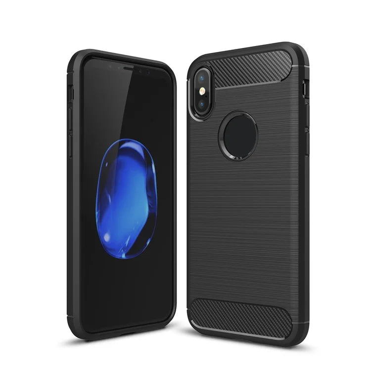 For Apple iPhone XS / X 5.8 inch Carbon Fiber Texture Brushed Soft TPU Case Cover - Black - 1