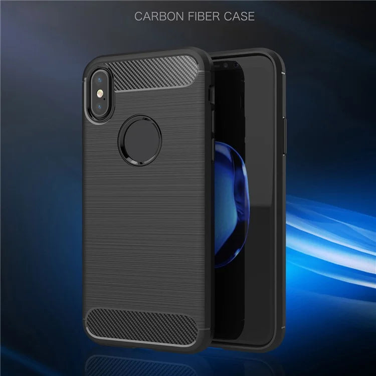 For Apple iPhone XS / X 5.8 inch Carbon Fiber Texture Brushed Soft TPU Case Cover - Black - 2