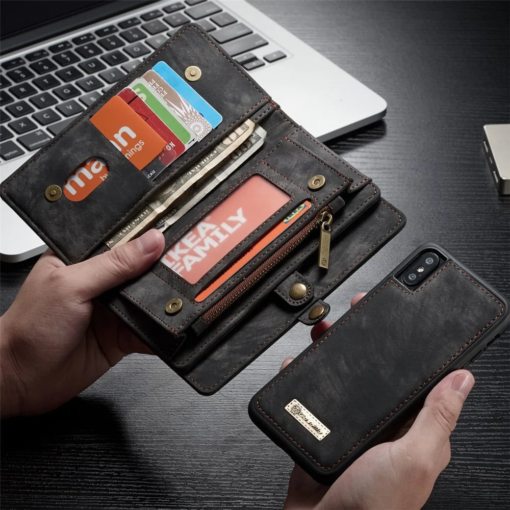 CASEME Detachable 2-in-1 Multi-slot Wallet PU Leather Case for iPhone X 5.8 inch - Black - 1