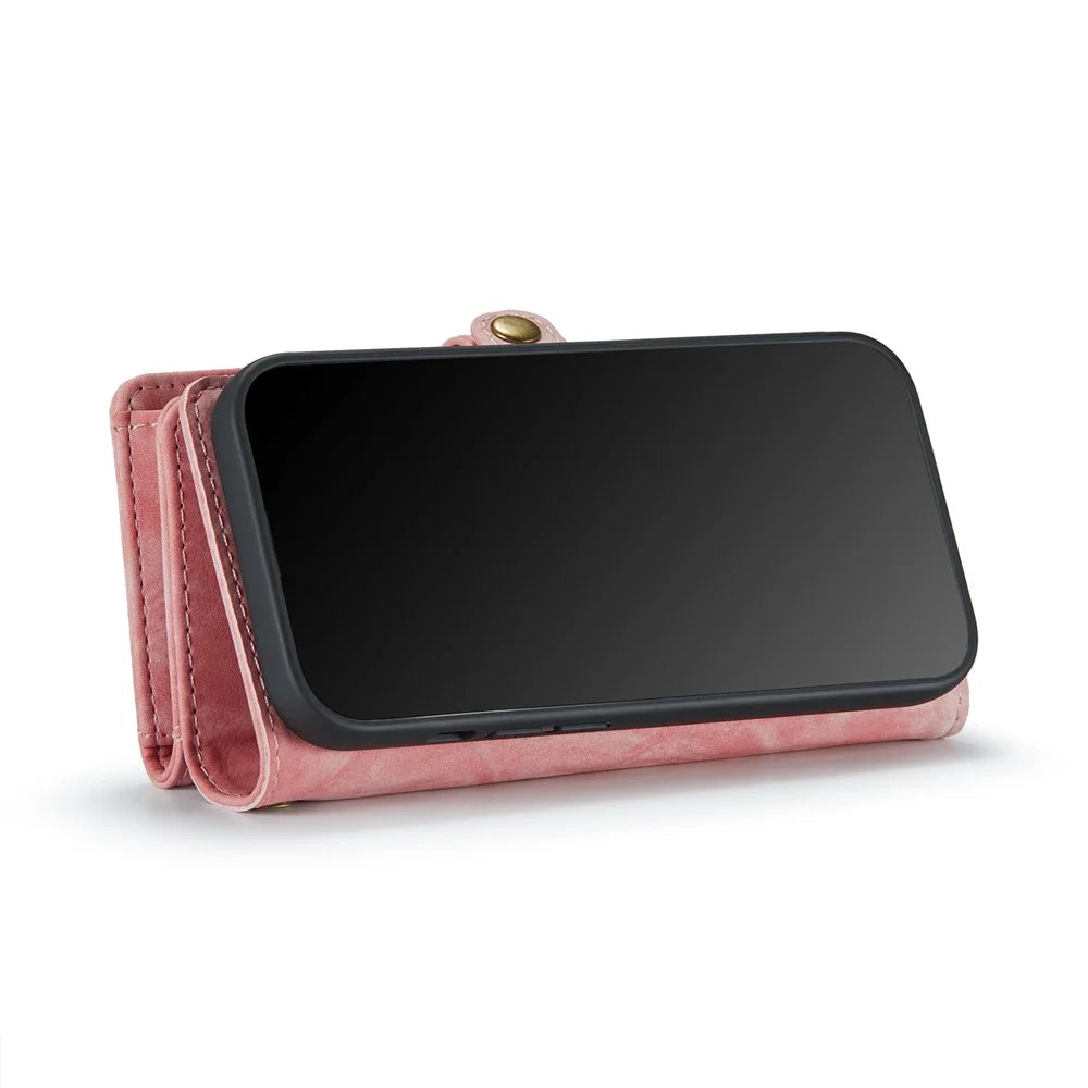 CASEME 008 Series Phone Case for iPhone X (Ten) / XS Detachable 2-in-1 PU Leather Phone Cover with Zipper Wallet - Pink - 5