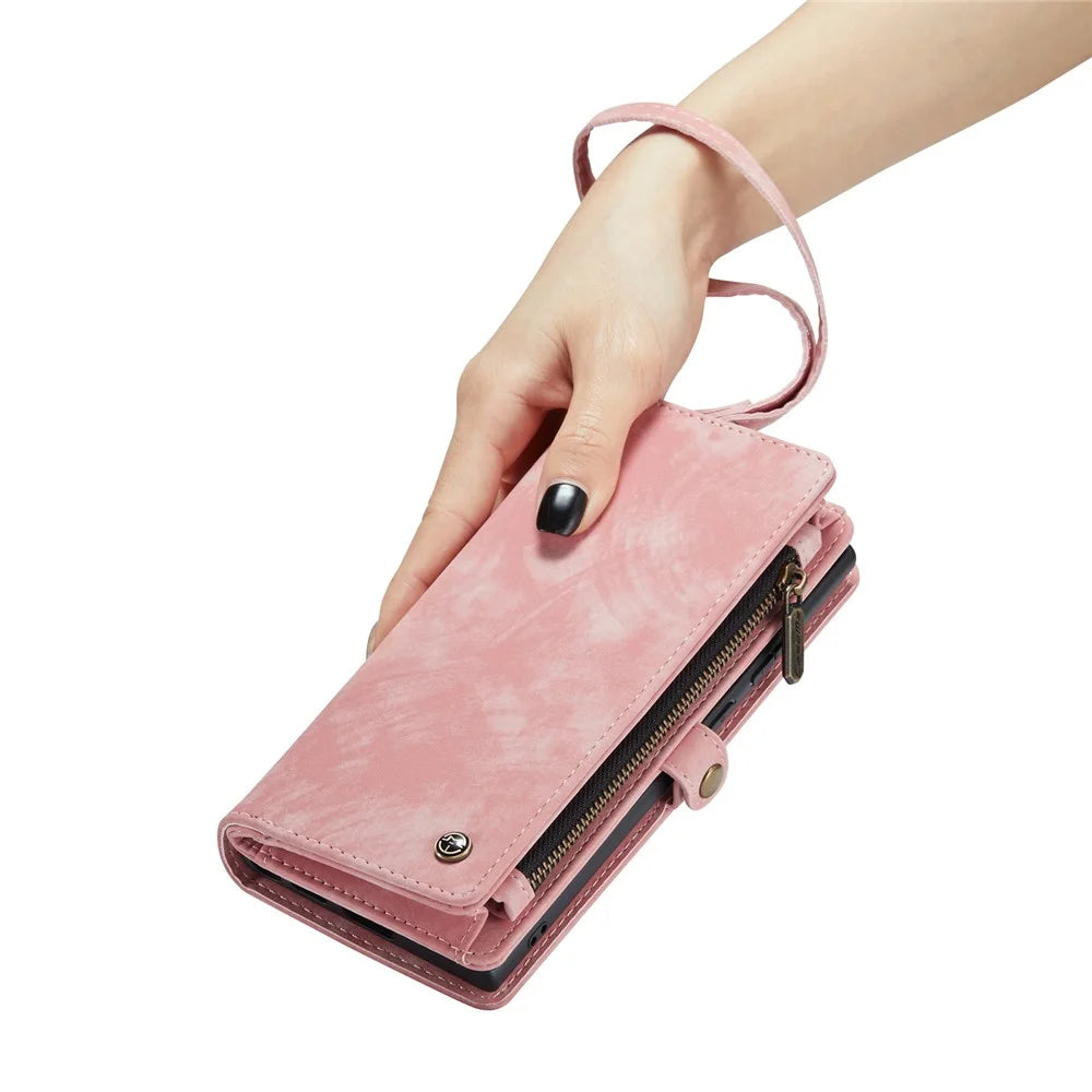 CASEME 008 Series Phone Case for iPhone X (Ten) / XS Detachable 2-in-1 PU Leather Phone Cover with Zipper Wallet - Pink - 6
