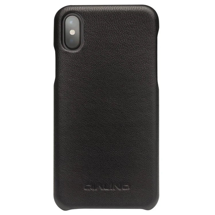 QIALINO Cowhide Leather Coated PC Back Casing for iPhone X / XS 5.8 inch Hard Phone Accessory - Black - 2
