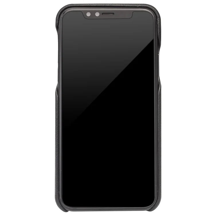 QIALINO Cowhide Leather Coated PC Back Casing for iPhone X / XS 5.8 inch Hard Phone Accessory - Black - 3