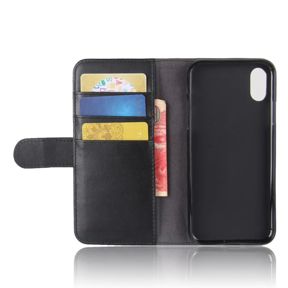 Genuine Leather Wallet Stand Shell Case for iPhone X Cell Phone Accessory - Black - 4