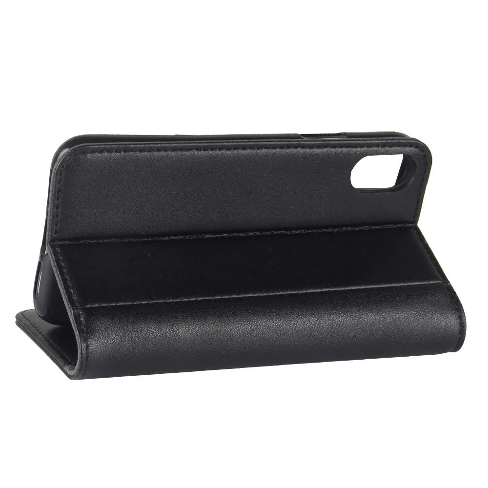 Genuine Leather Wallet Stand Shell Case for iPhone X Cell Phone Accessory - Black - 6